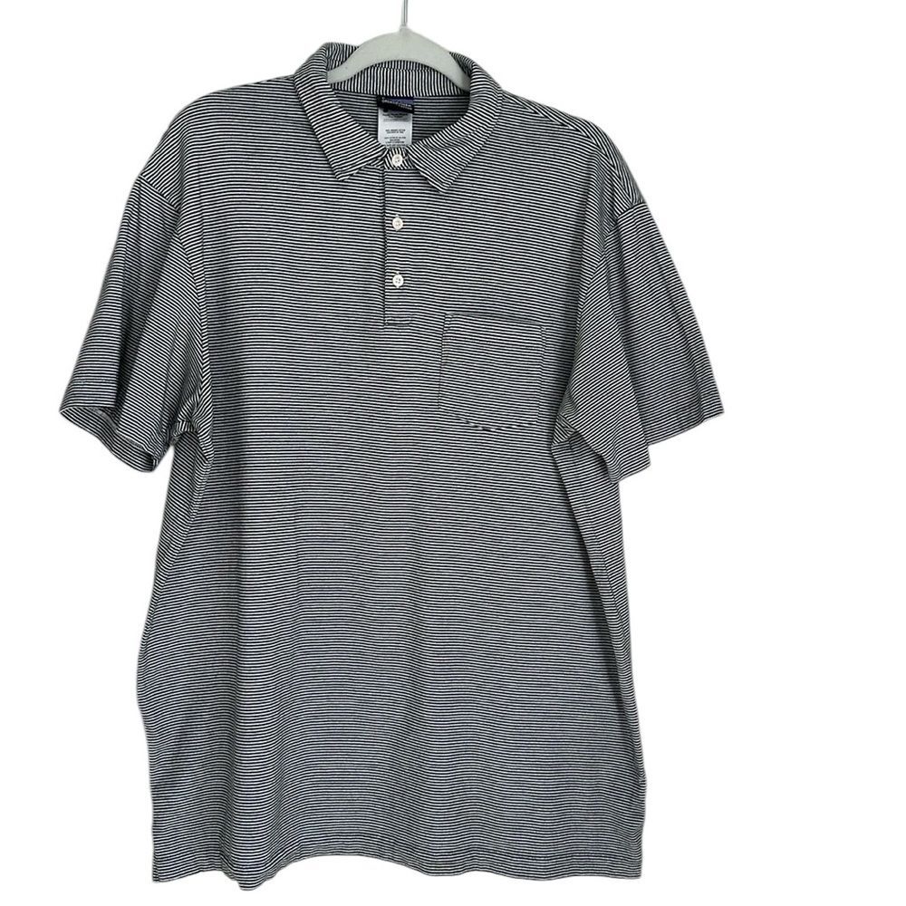 Patagonia Men’s Organic Cotton Polo Striped Black/White Shirt XL Front Pocket